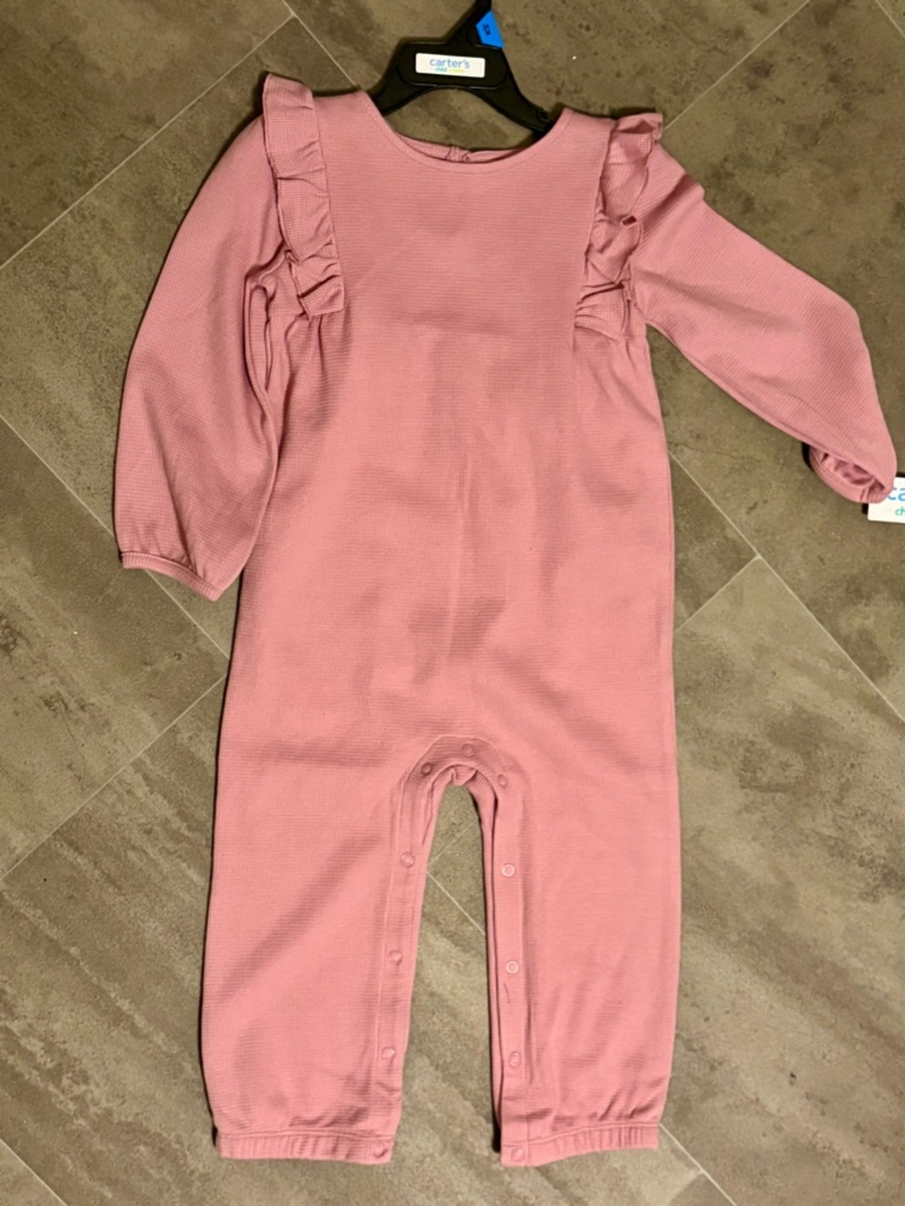 Carter's Dusty Pink Ruffle-Shoulder Long-Sleeve Romper